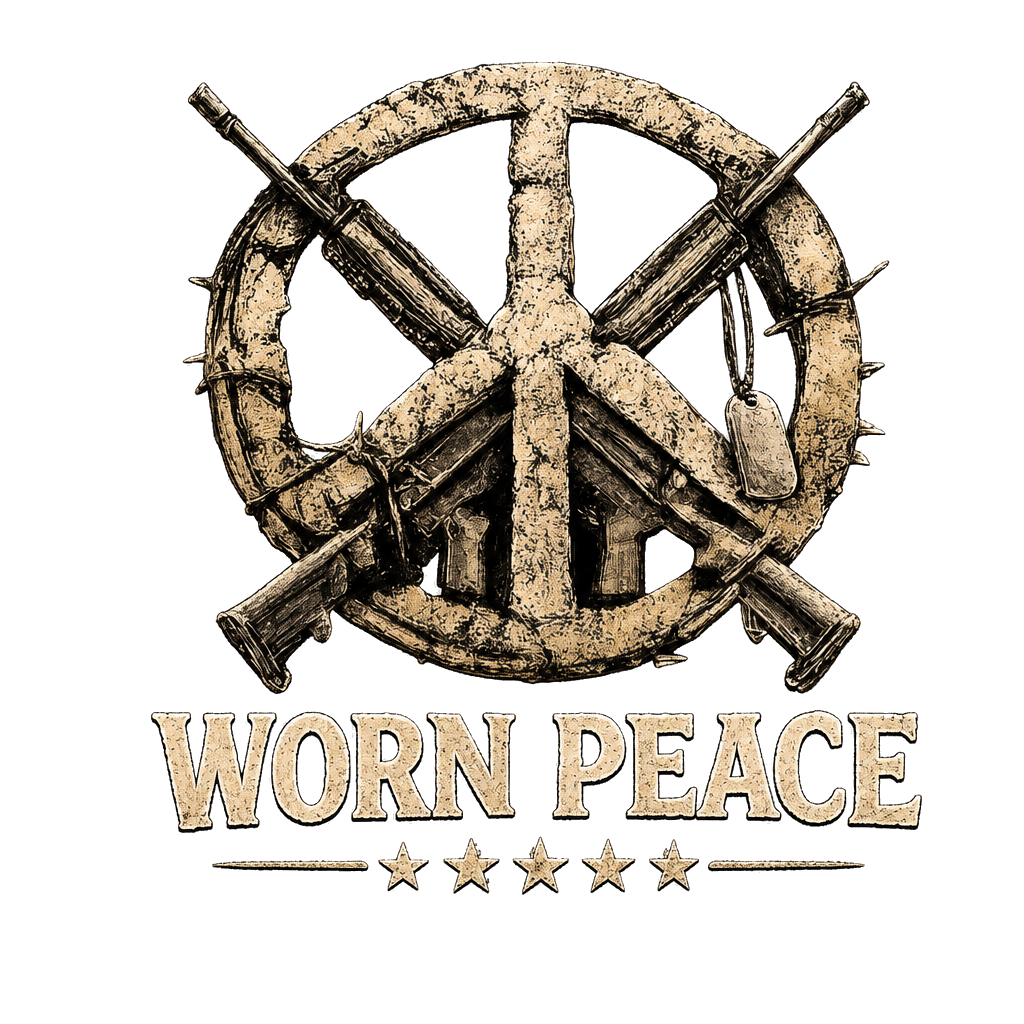Worn Peace coat of arms with crossed rifles and dog tags
